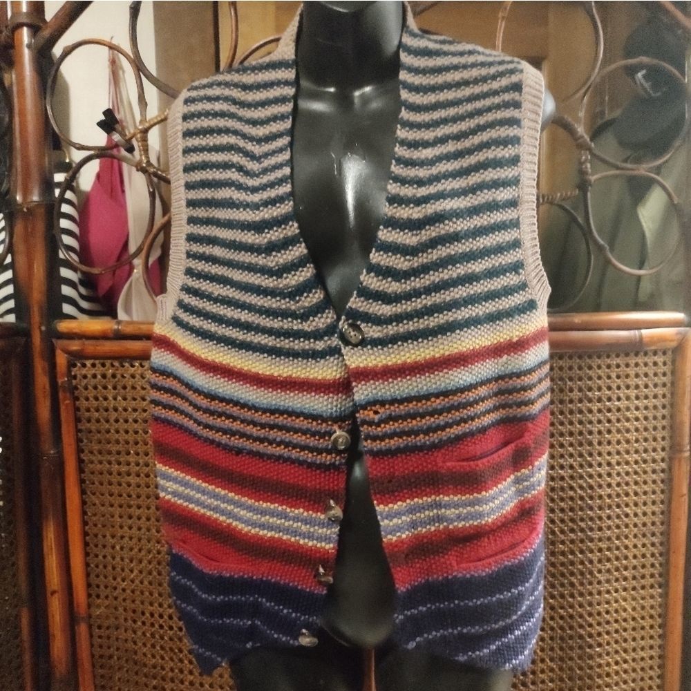 CATHY HARDWICK I • 100% WOOL COLORFUL VINTAGE 5 BUTTON VEST
